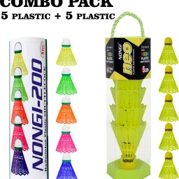 Badminton Shuttle (NEO & 200 ) Combo Pack Of 10 Shuttle For Indoor Outdoor Sport Plastic Shuttle - Yellow, Multicolor-14