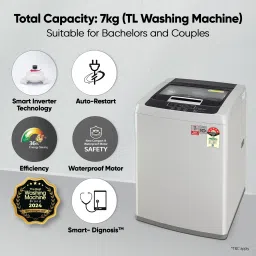 lg 7 kg 5 Star with Smart Inverter Technology, TurboDrum and Smart Diagnosis Fully Automatic Top Load Silver image 3