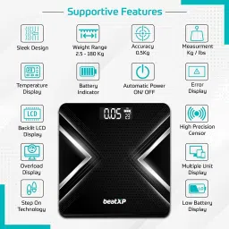 beatXP Gravity X Digital Weight Machine with Thick Tempered Glass | LCD Display Weighing Scale image 2