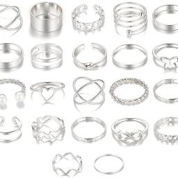 Adjustable Knuckle Stackable Silver Rings Set 22 Combo Stylish Boho for Women Alloy Ring Set-image-72