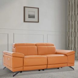 casacraft from pepperfry Miami Half Leather 2 Seater Motorised Recliner in Harvest Gold Color with Charging Ports-picture-8