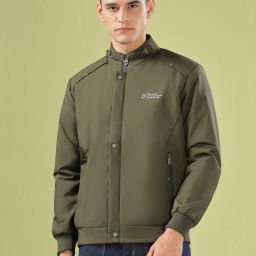Men Solid Bomber Jacket-image-80