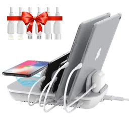 Soopii 60W 6-in-1 Wireless Charging Dock for iPhone XS, Max XS, XR, X, 8, 8 Plus/Google Pixel 3, 3XL, 2, 2XL/Samsung Galaxy Note 9, Note 8, S9, S9 Plus, S8, S8 Plus, S7, Nexus 5X 6P, Earbuds (Qi Charging, White/Grey)-19
