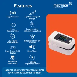 Medtech OXYGARD Pulse OXYMETER OG-05 with 1 Year ONSITE Warranty | OLED Display | Perfusion Index | Plethysmograph | Accurate SpO2 | Infrared Measurement | SELF Rotate Screen Pulse Oximeter image 2