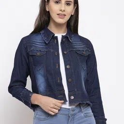 VOXATI Women Washed Crop Cotton Denim Jacket-image-64