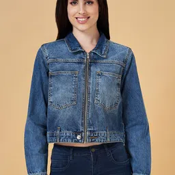 People Washed Pure Cotton Crop Denim Jacket-40
