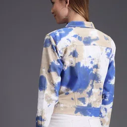 BAESD Abstract Printed Crop Denim Jacket With Patchwork image 3