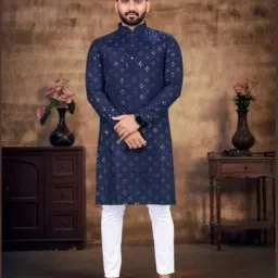 Men Cotton Blend Kurta Pyjama Set-image-28