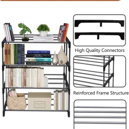 glowsilk Multi Utility Metal Book/Shoe/Cloth Foldable Rack With Cover For Anywhere Use Metal Open Book Shelf image 5