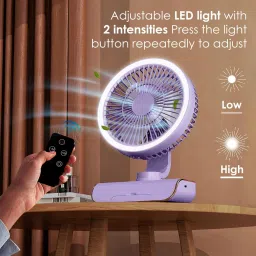 Solisca Oscillating Desk Fan With LED Light 4000mAh Rechargeable with USB Quiet Personal Mini Portable 3 Speed mode Build-in Battery Rechargeable-cooling blade USB Fan image 4