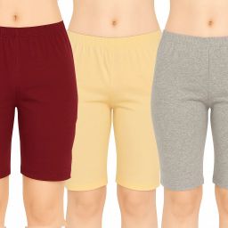 Pack of 3 Solid Women Multicolor Cycling Shorts-image-7