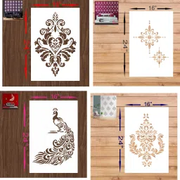 (Size:- 16X24 Inch) THEME-Damask, Modern Peacock,AND Quilting Pattern Suitable For Bedroom, Drawing Room & Office Decoration Modern Home Wall Arts Stencil-27