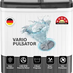 8 kg 5 Star with Vario Pulsator, Stain Scrubber & 1360 High RPM Spin Motor Semi Automatic Top Load Grey, White-12