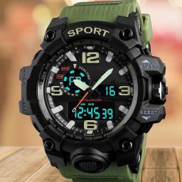 Men’s 1155 Watch in Green for Sports Style Analog-Digital Watch - For Men PU Green Analog-Digital Sport Wristwatch-image-90