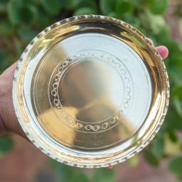 Brass Designer Gasrabi Pooja Plate Set | Pital Thali for Puja & Kitchen(4.8x0.5) Paraat-8