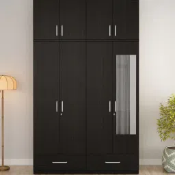 spacewood Kosmo Linden Solid Wood 4 Door Wardrobe In Natural Wenge Finish With Locker & Drawer-picture-2