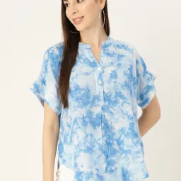 Casual Regular Sleeves Tie & Dye Women Blue Top-image-13