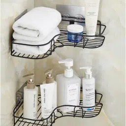 Self-Adhesive Metal Bathroom Corner Rack, Storage Shelves Bathroom Corner Shelf Organizer Storage Stainless Steel Wall Shelf-picture-12