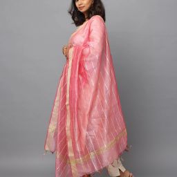Poly Chanderi Striped Pink Women Dupatta-image-62