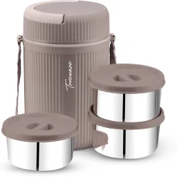 3 Insulated Hot and Cold Lunch Box With 3 SS Container 300 ML Each 3 Containers Lunch Box-11