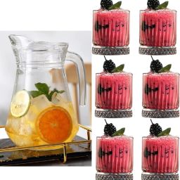 Water Glass Jug with Glass,Lemon Set of 7 Pcs,1 Glass Jug(1300ML),6 Glass(330ML) Jug Glass Set-14