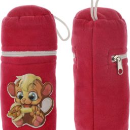 Cartoon Printed Soft Velvet Stretchable Baby Feeding Bottle Cover With Easy to Hold Strap, Pack of 2 (Pink)-image-82
