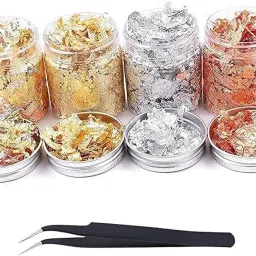 [28g] 4 Bottle Gold Flakes 2Gold, 1Silver, 1Copper Flakes for Resin with tweezer-image-5