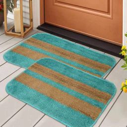 hosta homes Turquoise Blue Stripe Polyester 16 x 24 Inches Anti Skid Door Mat-picture-8