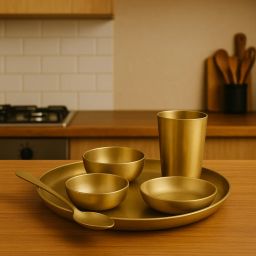 Brass Thali Set with Glass, Bowls & Spoon for Dining, Gifting & Festivals Dinner Set-image-37