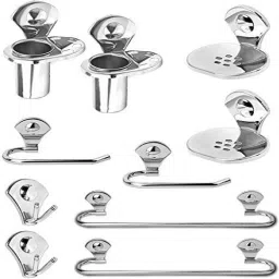 Stainless Steel Bathroom Accessories Set / Robe Hook/ Towel Rack/ Towel Bar/ Soap dish/ Tumbler Holder ( Set of 2 ) 10-pieces Silver Towel Holder-image-17