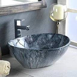 ososam Glossy Finish Tabletop Vessel Sink Oval Shape Wash Basin For Bathroom (16 x 13 x 5.5 Inch) Counter Top-picture-46