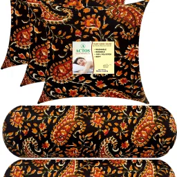 Combo Set Of 3 Cushion And 2 Microfibre Floral Bolster Pack of 5-9