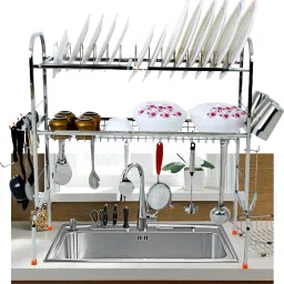 Utensil Kitchen Rack S.S. Over Sink Dish Drainer Rack | Space Saving Dish Drying Rack | 30x26 inches Steel-image-11