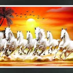 Seven horse lucky paintings | Lucky painting| Vastu photo frame Vastu paintings Digital Reprint 14 inch x 20 inch Painting-25