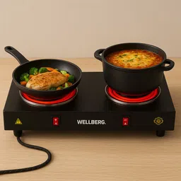 wellberg Dual Burner 2000W Electric Stove with Double Coil Hot Plate Portable for Travel Electric Cooking Heater-picture-2