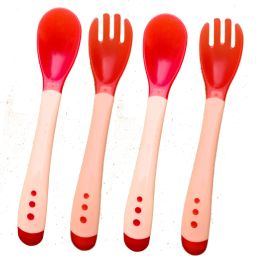 Silicone Tip Heat Sensitive Silicone Spoons | Temperature Sensing Spoons | Spoon & Fork Set - Pack of 2 (Red) - Silicone-image-10