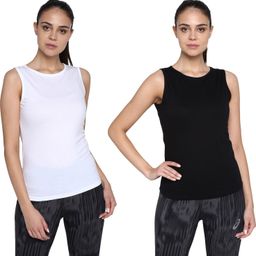 ap'pulse Pack of 2 Women Solid Round Neck Pure Cotton White, Black T-Shirt-picture-29