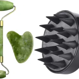 Glovasilk Jade Roller & Gua Sha Tool Combo with Hair Scalp Massager for Face & Hair Growth-1