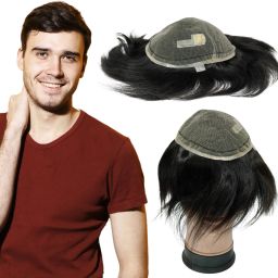 Natural Black 9x7 Full Lace Patch 100% Human Wig for Men Soft PU Skin Hair Extension-image-23