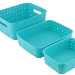 Plastic Smart Baskets for Storage Set of 3 Pieces,Sky Blue Storage Basket-15