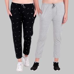 Pack of 2 Women Printed Black, Grey Track Pants-image-52