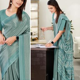 Printed, Floral Print Bollywood Crepe, Pure Silk Saree-image-1