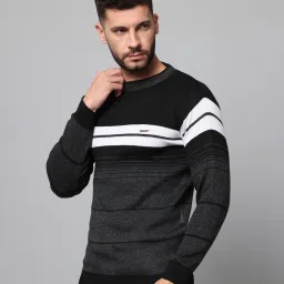 Men Colorblock Round Neck Black Sweater-image-74