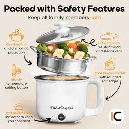 instacuppa 3-in-1 Multi Cook Kettle with Steamer, Adjustable Temperature Setting, 600 Watts Multi Cooker Electric Kettle image 2