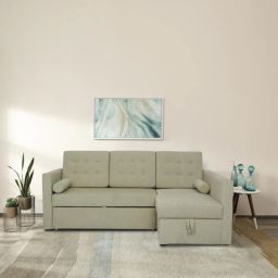 woodsworth from pepperfry Claven Fabric LHS Pull Out Sofa Cum Bed In Beige Colour-picture-47