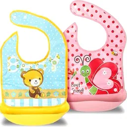 avekin Silicone Baby Detachable Waterproof Apron Bibs (Set of 2) Random Color image 5