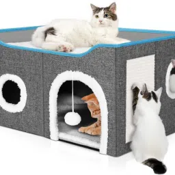Cat Beds for Indoor Bed Cave for Cat HouseFluffy Ball Scratch Pad Foldable Cando Cat House-image-24