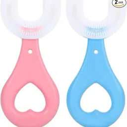 Kids 2-6 Yrs Silicone U-Shape Toothbrush 360° Soft Toothbrush (Pack of 2) Medium Toothbrush-image-16
