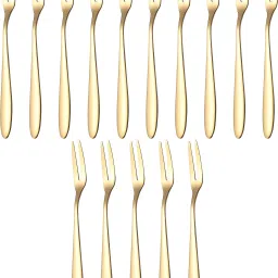15 Pcs Luxury Golden Cutlery Set Dinner Table Fruit Fork|Home,Restaurant,Gifting Stainless Steel Fruit Fork, Dessert Fork Set-19