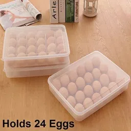 dungrani enterprise 24 Grids Plastic Egg Box Container Holder Tray for Fridge with Lid for 2 Dozen 24 Eggs Storage Box With Lid for 24 Eggs Container Plastic Egg Separator (Clear, Pack of 1) Plastic Egg Separator Set image 2